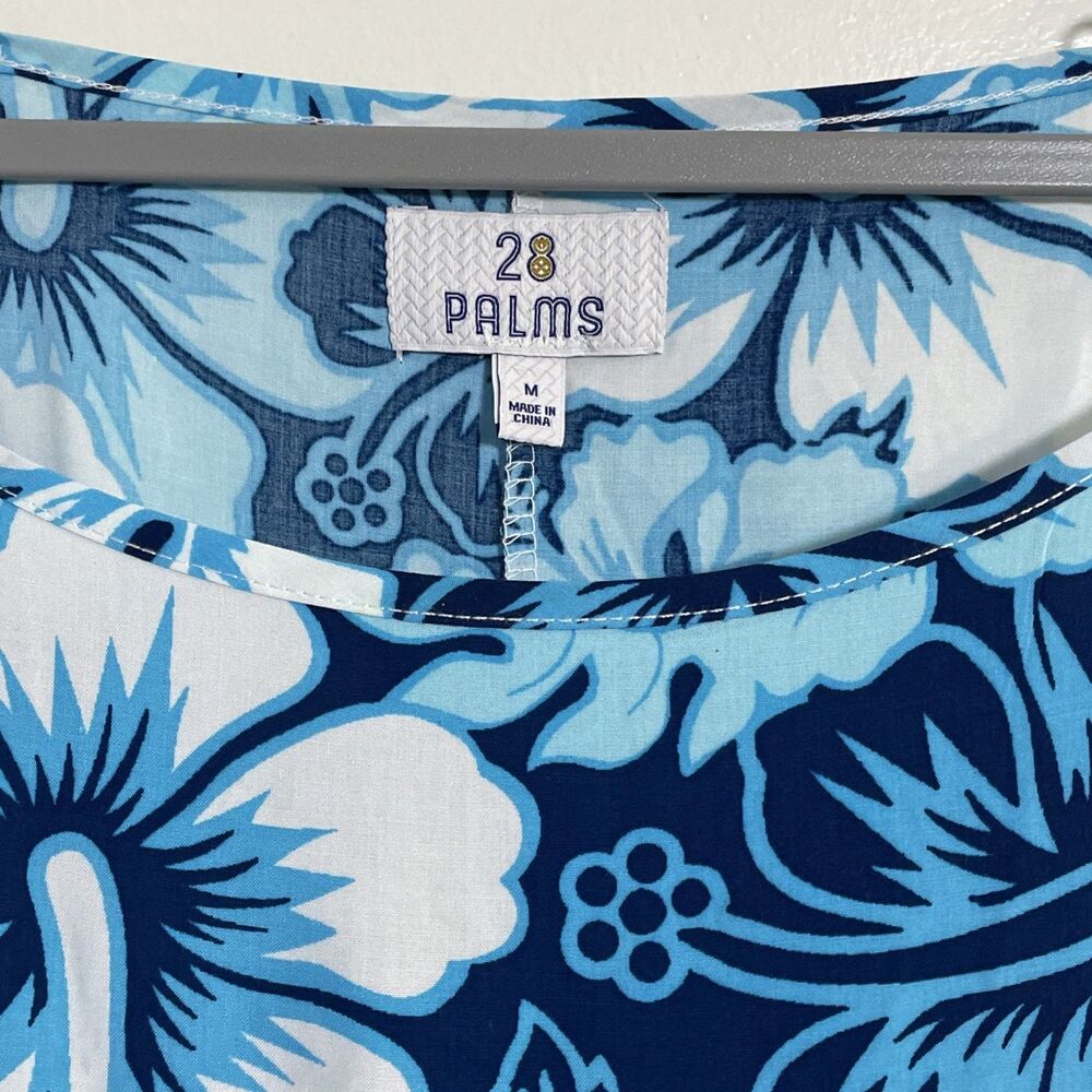 28 Palms Women's Tropical Print Strap Summer Dress Blue & White Size Medium - Picture 4 of 6